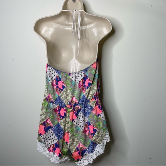 Rare Victoria’s secret Y2k Green Multi-Color Floral Lace slip on cami Romper M - Picture 6 of 9